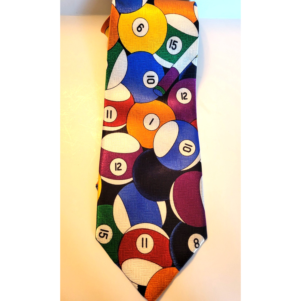 Christian Giorgiou Cue Balls Pool Billiards colorful 100% Polyester tie 3.75"